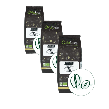 Origines Tea&Coffee Cafè En Grains - Douceur Décaféiné - 1Kg - Pack 3 × Grains Pochette 1 kg