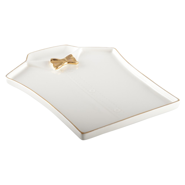 Porzellanplatte in Form eines Hemdes mit einer Fliege by Aulica