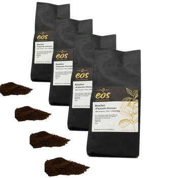 EOS Kaffeerösterei Bresil Fazenda Alianca Moulu Filtre- 500 G - Pack 4 × Moulu Filtre Pochette 500 g