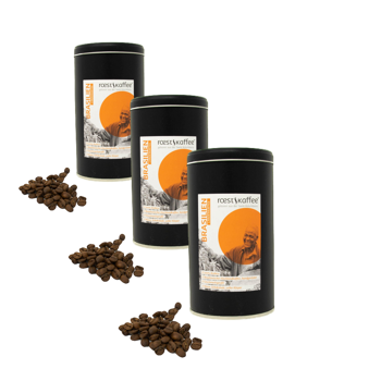 Brasile - Länderkaffee - Pack 3 × Chicchi Scatola di metallo 500 g