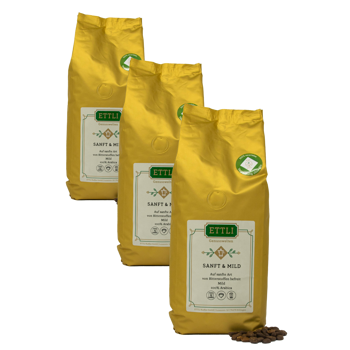 Kaffeebohnen - Sanft & Mild mit Koffein - 250g - Pack 3 × Bohnen Beutel 250 g