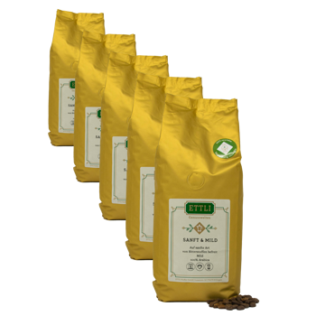 Caffè in grani - Liscia e leggera con caffeina - 250g - Pack 5 × Chicchi Bustina 250 g