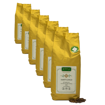 ETTLI Kaffee Café En Grains - Douceur Et Légèreté Avec Caféine - 250G - Pack 6 × Grains Pochette 250 g