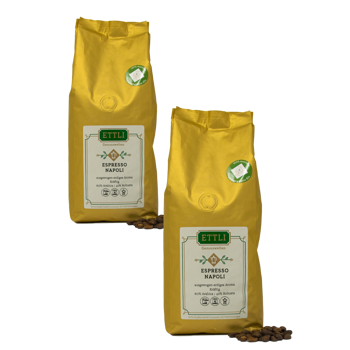 ETTLI Kaffee Café En Grain - Espresso Napoli - 1Kg - Pack 2 × Grains Pochette 1 kg
