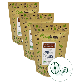 Origines Tea&CoffeeCafe Moulu Douceur Decafeine 250G Moulu Moka - 250 G - Pack 3 × Moulu Moka Pochette 250 g