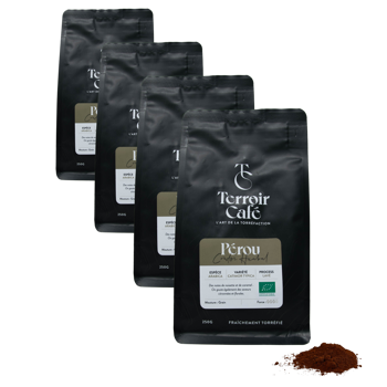 Gemahlener Kaffee - Peru Bio, Condor Huabal 250g - Pack 4 × Mahlgrad Filter Beutel 250 g