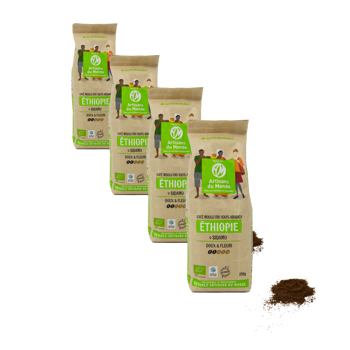 Café moulu - Ethiopie Sidamo 100% Arabica - 250g - Pack 4 × Moulu Aeropress Pochette 250 g