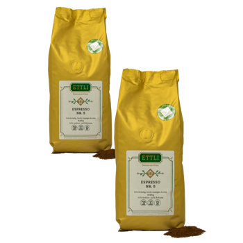 Ettli Kaffee Caffe Macinato Espresso N 5 1Kg Moulu Espresso - 1 Kg - Pack 2 × Moulu Espresso Pochette 1 kg