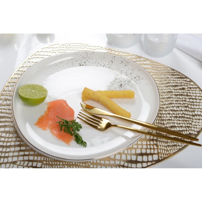 Terzo immagine del prodotto Set di 3 piatti dessert ovali in porcellana bianca flash oro by Aulica