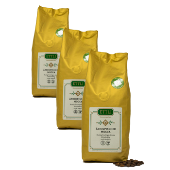 ETTLI Kaffee Café En Grains - Moka Éthiopien - 500G - Pack 3 × Grains Pochette 500 g