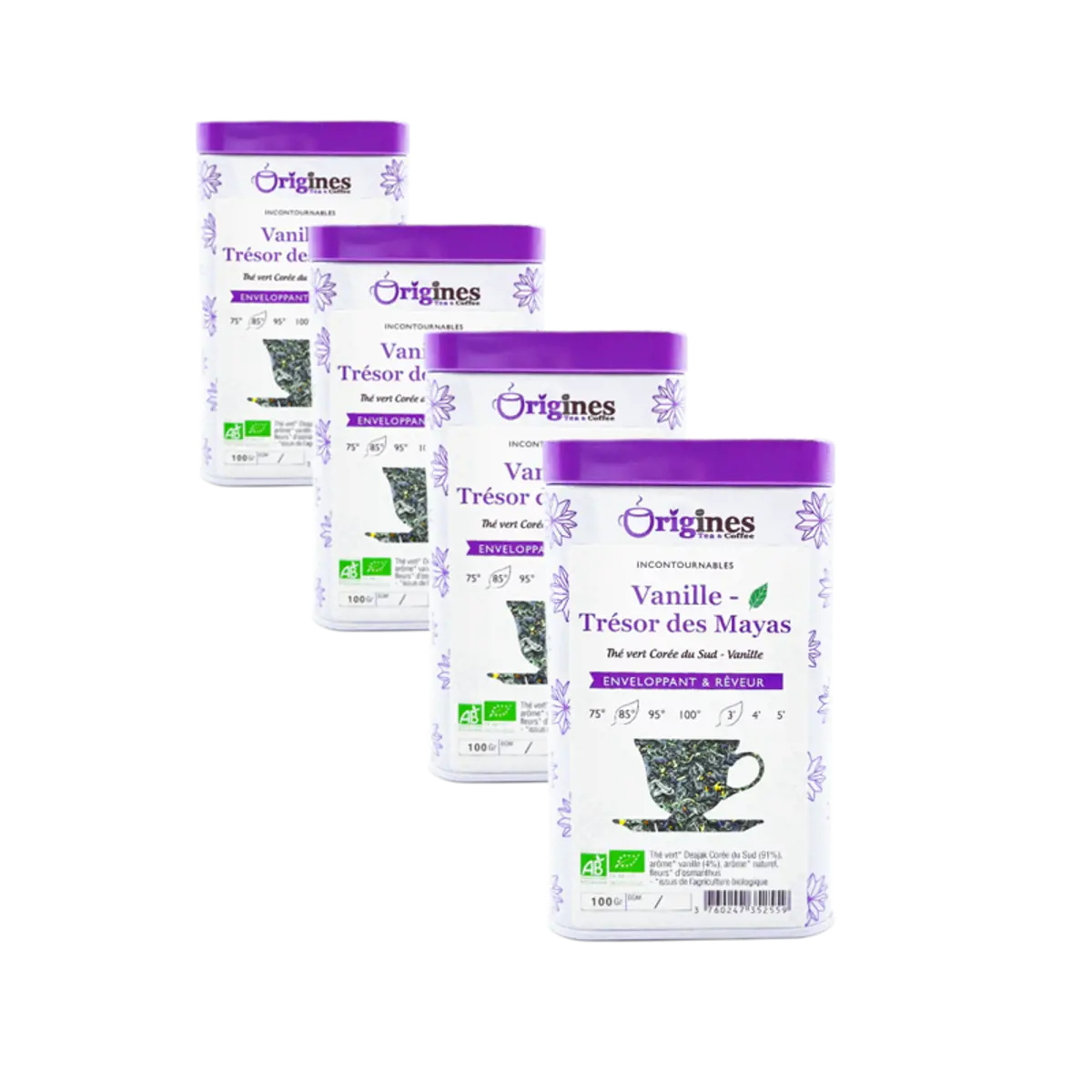 Grüner Tee Metall-Box - Vanille Trésor des Mayas Corée du Sud  - 100g by Origines Tea&Coffee