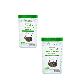 Origines Tea&Coffee The Noir Bio En - Grand Yunnan D Or Chine 100G Canette 100 G - Pack 2 × Boîte métal 100 g