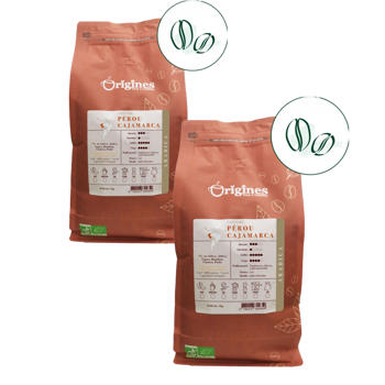 Origines Tea&CoffeeCafe Moulu Perou Cajamarca 1Kg Moulu Moka - 1 Kg - Pack 2 × Moulu Moka Pochette 1 kg