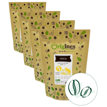 Origines Tea&Coffee Cafè En Grains - Pérou - 250G - Pack 4 × Grains Pochette 250 g