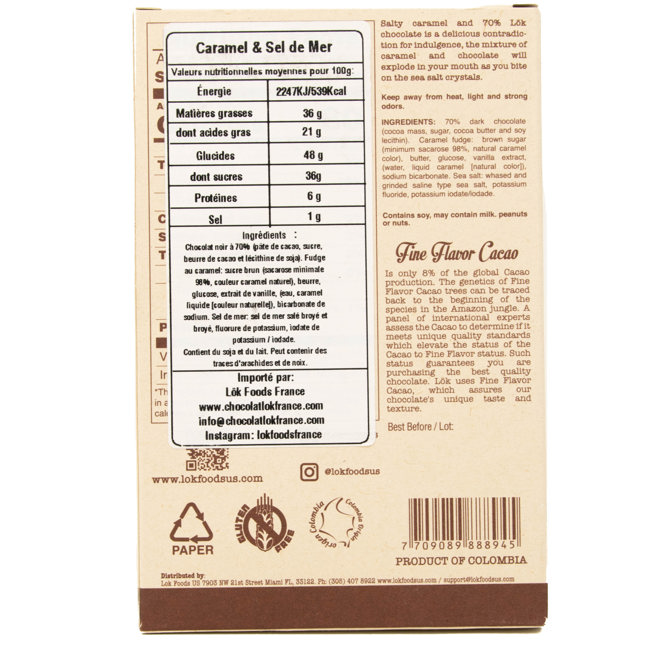 Secondo immagine del prodotto Cioccolato fondente 70 %: caramello e sale marino (x3) by LÖK FOODS