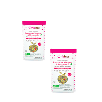Origines Tea&Coffee The Vert Bio En - Rencontre Mangue Bergamote Chine 100G - 100 G - Pack 2 × Boîte métal 100 g