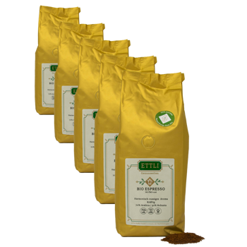 Ettli Kaffee Bio Espresso Moulu Espresso - 250 G - Pack 5 × Moulu Espresso Pochette 250 g