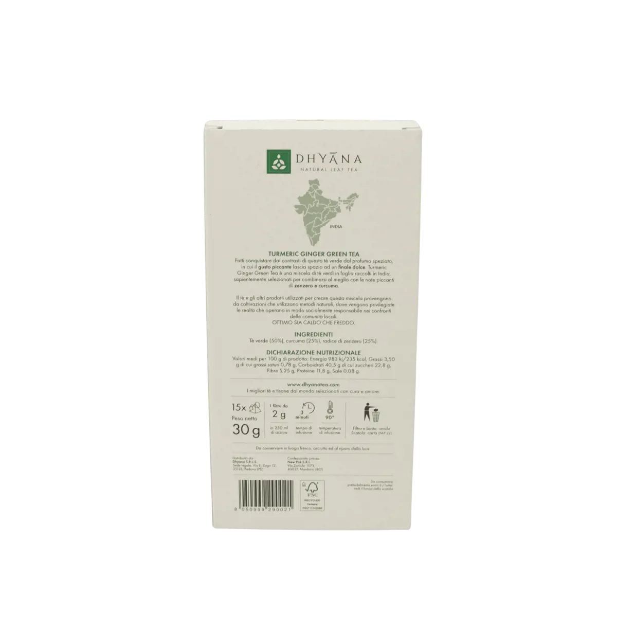 Zweiter Produktbild Kurkuma-Ingwer-Grüntee x15 Teebeutel by Dhyana