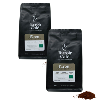 Terroir Café - Pérou Bio, Condor Huabal 250g - Pack 2 × Moulu Espresso Pochette 250 g