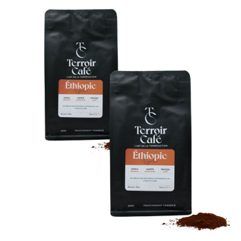 Gemahlener Kaffee - Äthiopien, Nyala 1kg - Pack 2 × Mahlgrad Moka Beutel 1 kg