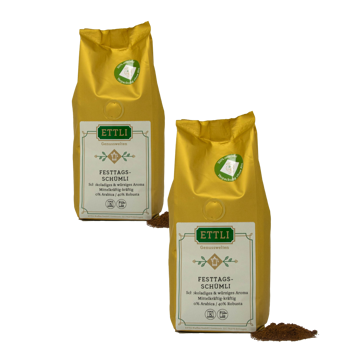 Gemahlener Kaffee - Festtags Schümli - 500g - Pack 2 × Mahlgrad Moka Beutel 500 g