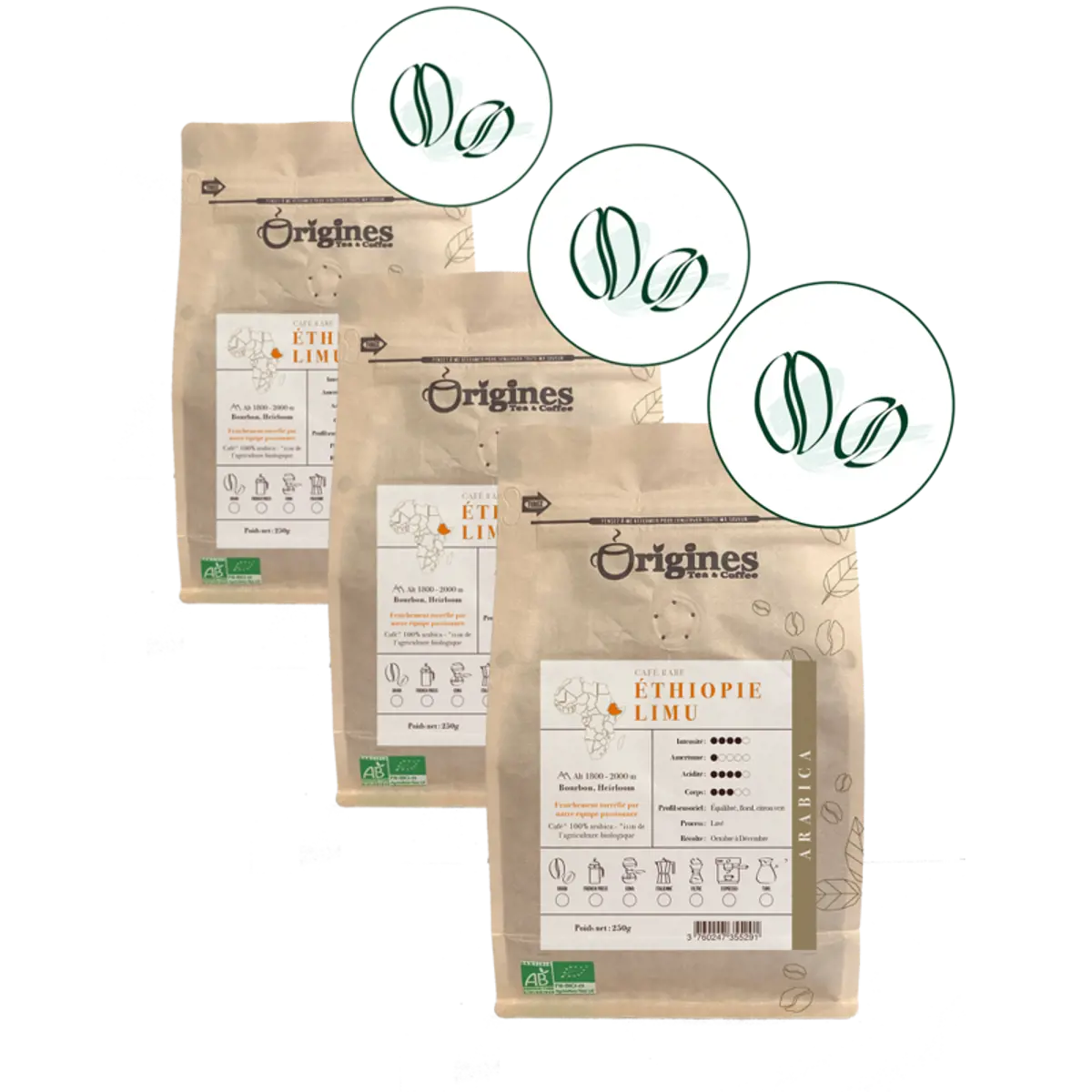 Origines Tea&Coffee Cafè En Grains - Ethiopie Limu - 250G by Origines Tea&Coffee