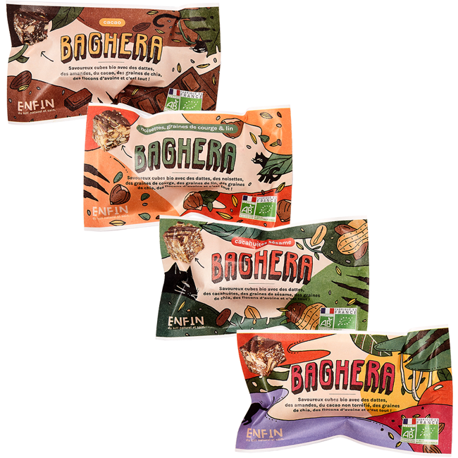 ENFIN - Baghera Nocciole, semi di zucca & lino, Cacao, Arachidi sesamo e Classico 4 x 3 bustine by ENFIN