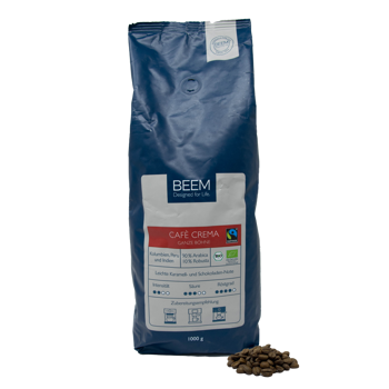 BEEM Kaffeebohnen Café Crema Bio Fairtrade 1kg - Bohnen Beutel 1 kg