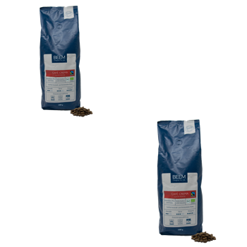 Beem Café En Grains Café Crema Bio Fairtrade 1Kg - Pack 2 × Grains Pochette 1 kg