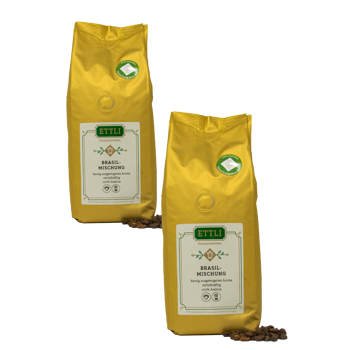 ETTLI Kaffee Café En Grains - Mélange Brasil - 1Kg - Pack 2 × Grains Pochette 1 kg