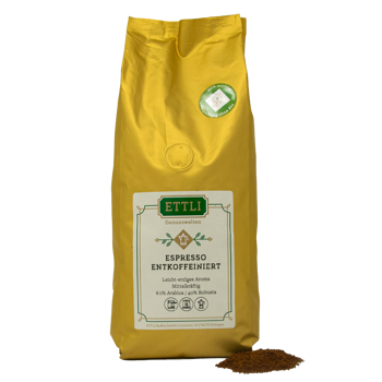 Gemahlener Kaffee - Espresso entcoffeiniert - 1kg - Mahlgrad Aeropress Beutel 1 kg