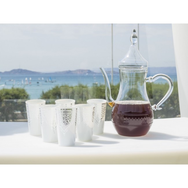 Secondo immagine del prodotto Set di 6 bicchieri da tè di vetro bianchi e argentati by Aulica