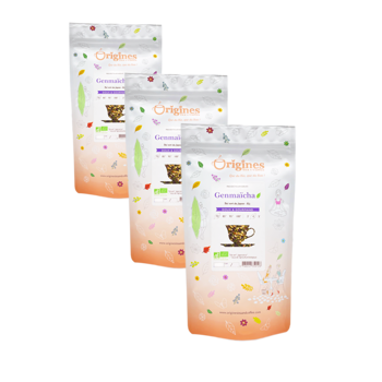 Origines Tea&Coffee The Vert Bio En Sachet Genmaicha Japon 100G - 100 G - Pack 3 × Pochette 100 g