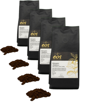EOS Kaffeerösterei Ethiopie Sidamo Moulu Filtre- 500 G - Pack 4 × Moulu Filtre Pochette 500 g