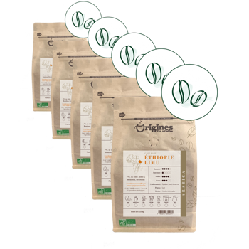 Caffè macinato - Ethiopie Limu - 250g - Pack 5 × Macinatura Aeropress Bustina 250 g