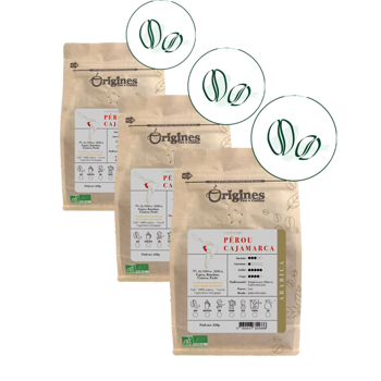 Origines Tea&CoffeeCafe Moulu Perou Cajamarca 250G Moulu French Press - 250 G Pack 3 × Moulu French press Pochette 250 g