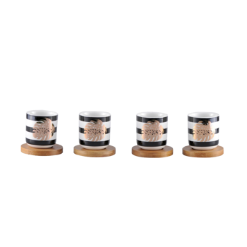 Set di 4 tazze da caffè in porcellana con sottotazza di legno - 