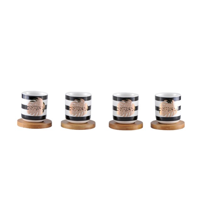 Kaffeetassen aus Porzellan mit Untertassen aus Holz - 4er-Set by Aulica