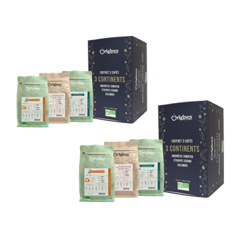 Origines Tea&Coffee Coffret De Café En Grains - 3 Continents 3X250G - Pack 2 × 3 Pochettes
