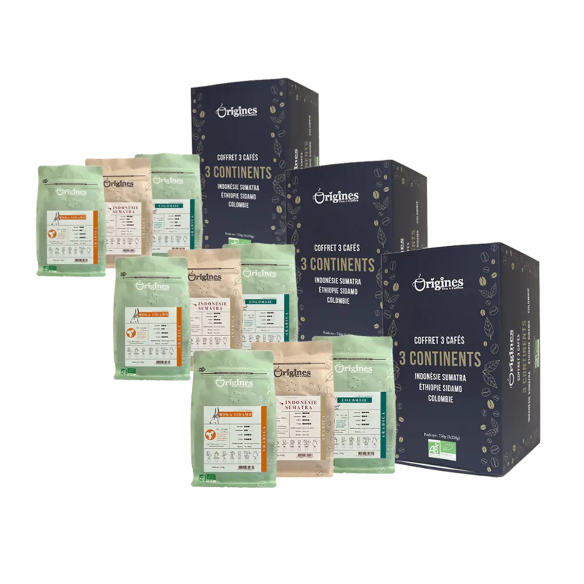 Box Caffè in grani - 3 continents 3x250g by Origines Tea&Coffee