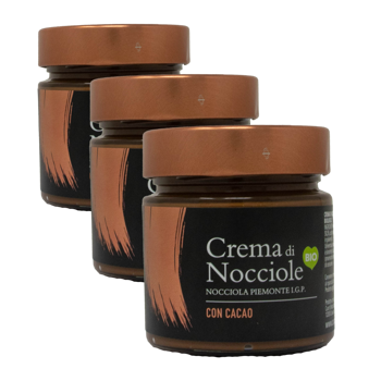 Crema di Nocciole CON CACAO 250 g - Pack 3 × Barattolo di vetro 250 g