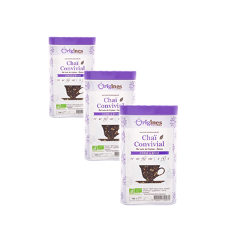 Origines Tea&Coffee The Noir Bio En - Chai Convivial Ceylan 100G - 100 G - Pack 3 × Boîte métal 100 g