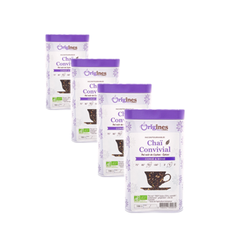 Schwarzer Tee Bio Metall-Box- Chaï Convivial - Ceylan - 100g - Pack 4 × Metall-Box 100 g