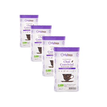 Té Nero Bio in scatola di metallo- Chaï Convivial Ceylan - 100g - Pack 4 × Scatola di metallo 100 g