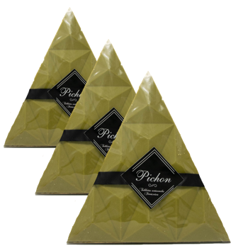 Pichon - Tablette Lyonnaise Triangle Chocolat Blanc Au The Matcha - Pack 3 × Boîte en carton 80 g