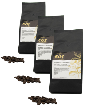 Cafe En Grain EOS Kaffeerösterei Espresso Malabar 1 Kg - Pack 3 × Grains Pochette 1 kg