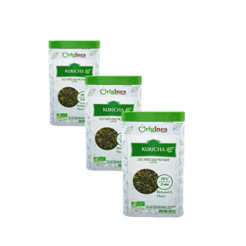 Grüntee Bio Metall-Box - Kukicha Japon - 100g - Pack 3 × Metall-Box 100 g