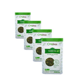 Tè Verde Bio in scatola di metallo - Kukicha Japon - 100g - Pack 4 × Scatola di metallo 100 g