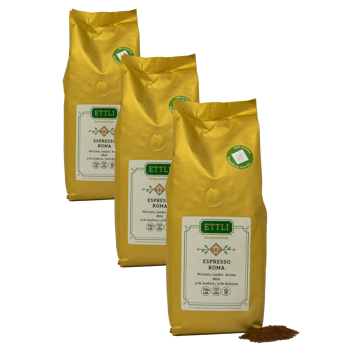 Gemahlener Kaffee - Espresso Roma - 250g - Pack 3 × Mahlgrad Moka Beutel 250 g