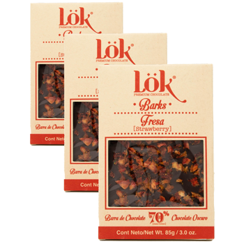 LÖK FOODSChocolat Noir 70 Fraise Boites 85 G - Pack 3 × Tablette 85 g